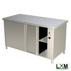 Tavolo da lavoro in acciaio Inox RISCALDATO con porte scorrevoli prof. 60 cm