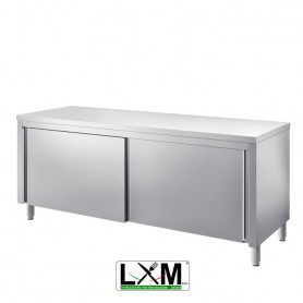 Tavolo da lavoro in acciaio Inox con porte scorrevoli prof. 70 cm