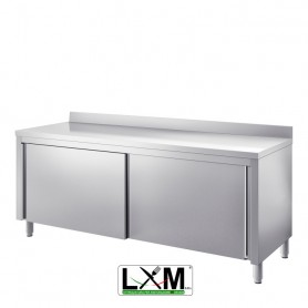 Tavolo da lavoro in acciaio Inox con porte scorrevoli e alzatina prof. 70 cm