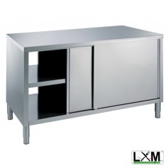 Tavolo da lavoro in acciaio inox passante con porte scorrevoli su 2 lati prof. 80 cm