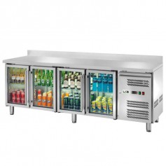 Banco Refrigerato - Con Porte a Vetri - 4 Porte con Alzatina - [-2 +8C°]