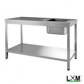 Tavolo da Lavoro INOX - Con Vasca 400x400 a Destra - Profondità 600mm