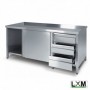 Tavolo da lavoro armadiato in acciaio Inox con cassettiera a destra prof. 60 cm