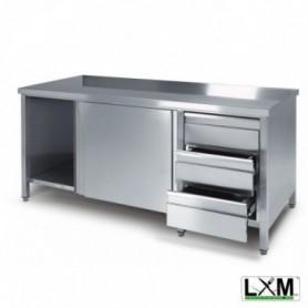 Tavolo da lavoro armadiato in acciaio Inox con cassettiera a destra prof. 70 cm