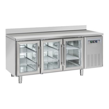 Tavoli Refrigerati INOX - Positivi - Profondità 70 - Porte a vetro - con Alzatina