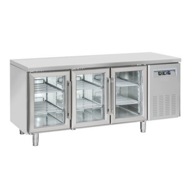 Tavoli Refrigerati INOX - Positivi - Profondità 70 - Porte a vetro - senza Alzatina