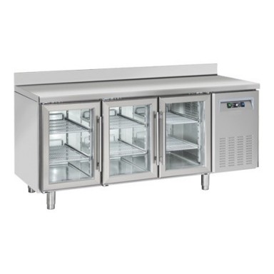 Tavoli Refrigerati INOX - MOTORE REMOTO - Porte a Vetro - Positivi - Profondità 70 - Tropicalizzati Con Alzatina 