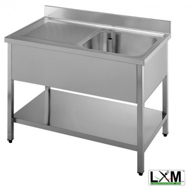 Lavatoio in acciaio inox ad 1 vasca con sgocciolatoio a sinistra e ripiano profondità 60 o 70 cm